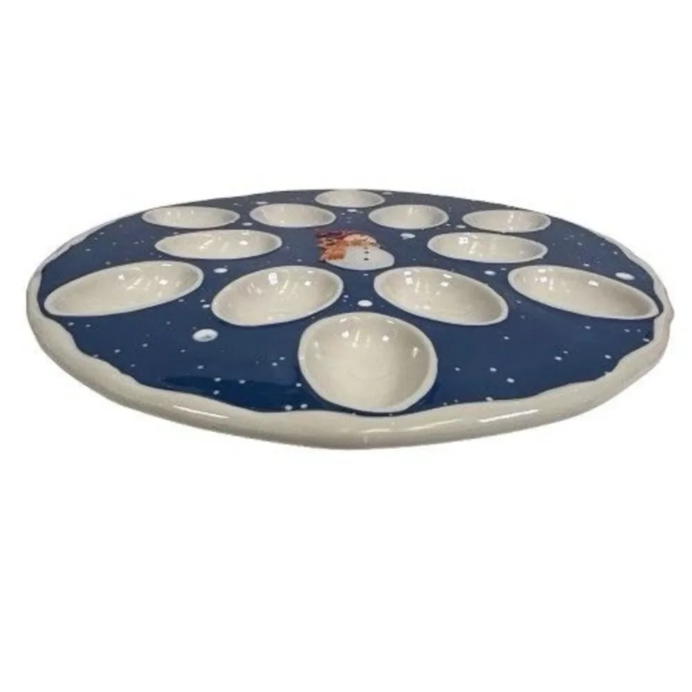 St. Nicholas Square Snow Days Deviled Egg Dish Plate Platter Snowman Christmas